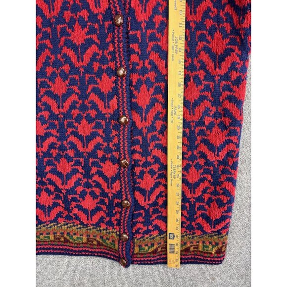 Vintage J Peterman Sweater Womens Large Blue Red Wool Cotton Knit Cardigan 90s - Picture 4 of 6